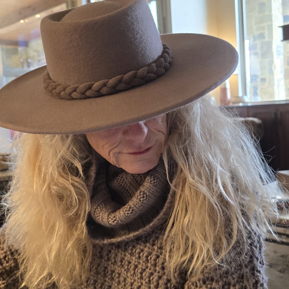 A New Day Taupe Brown Braided Band Wool Hat